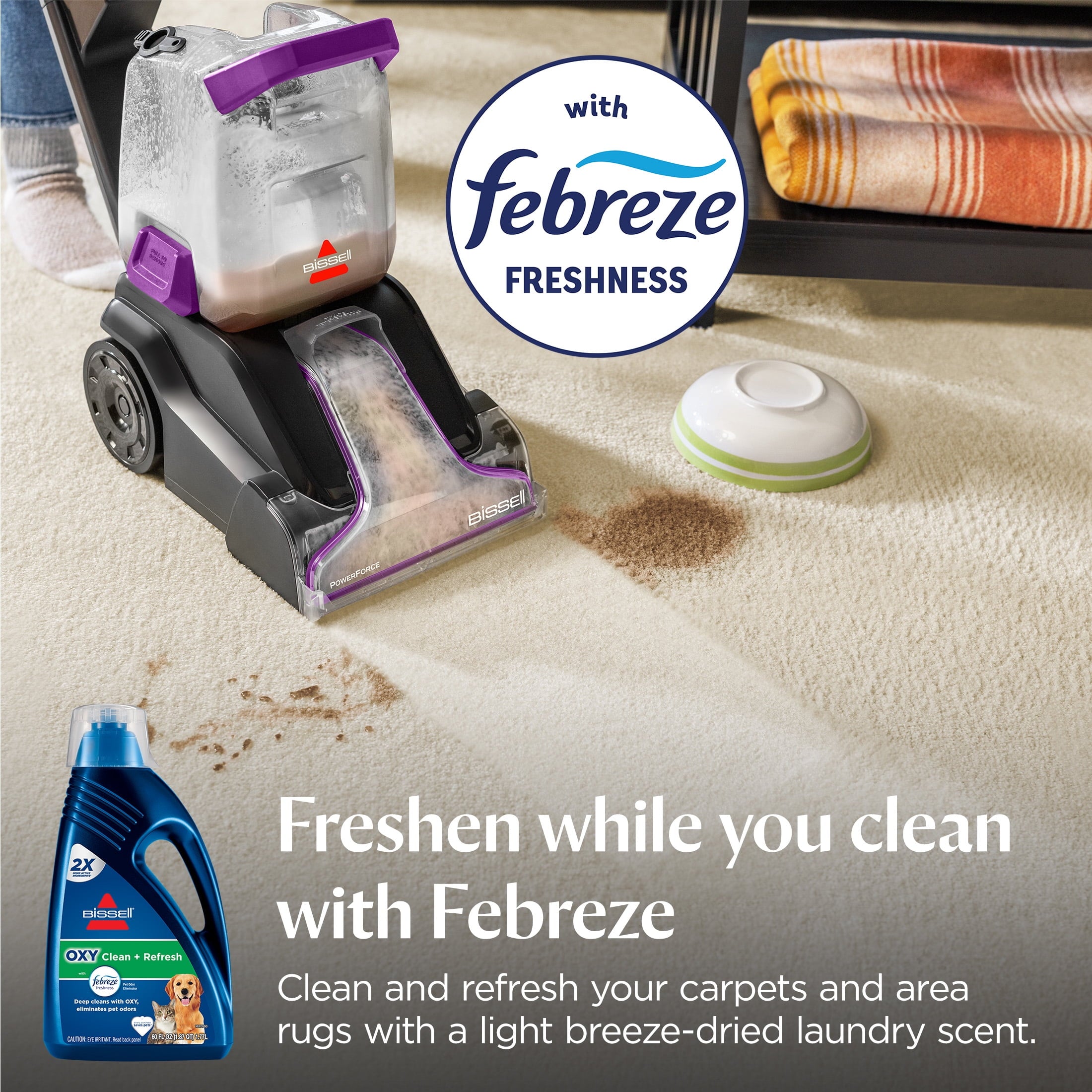 BISSELL OXY Clean + Refresh with Febreze Carpet Cleaning Solution - Fresh Scent, Best Paired with Upright Deep Cleaners, Deep Cleans with Oxy, Eliminates Pet Odors, 5959W, 60 fl oz