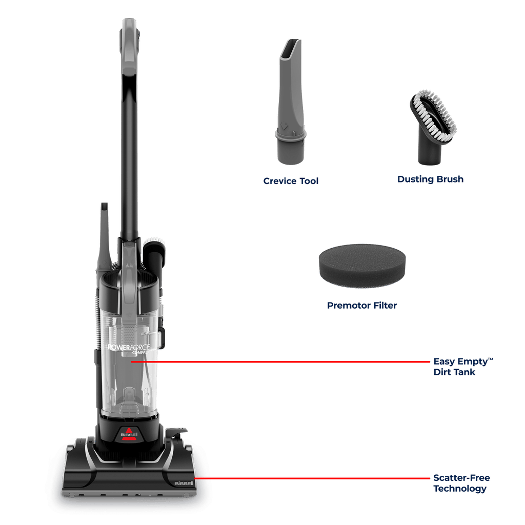 BISSELL PowerForce Compact - Bagless, Upright Vacuum, Lightweight, Powerful Suction, High Reach Wand, Hard Floor and Carpet, 4362, Gray & Black