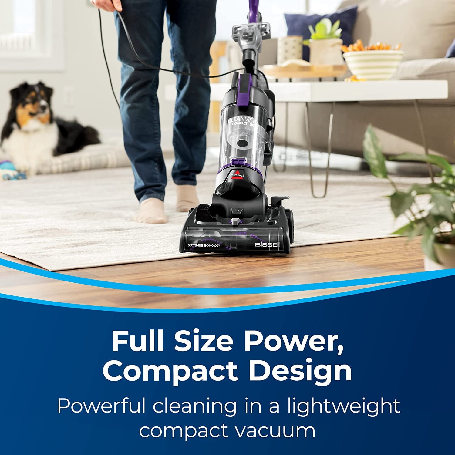 BISSELL CleanView Compact Turbo Bagless - Corded, Compact Vacuum, Lightweight, Scatter-Free Technology, Extension Wand, Model 3437