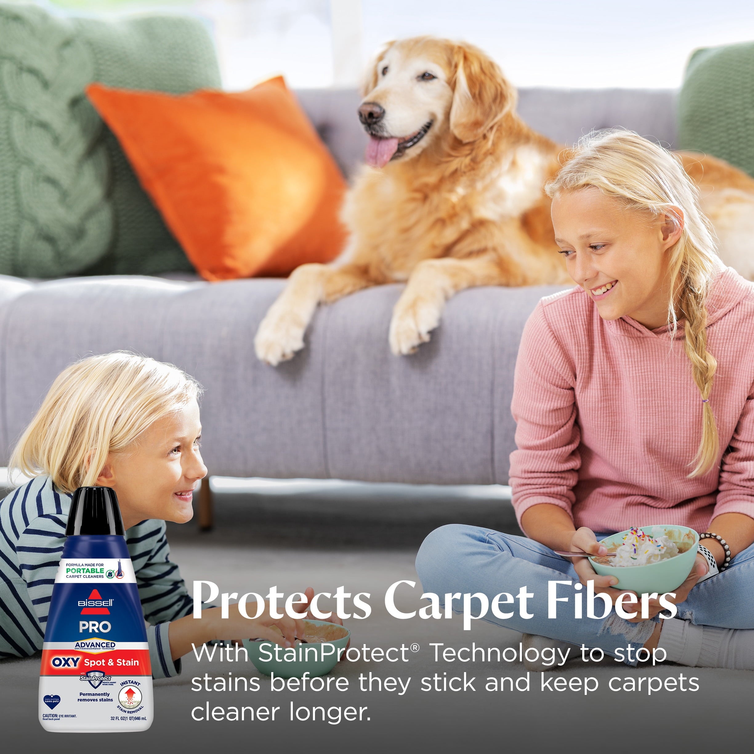BISSELL Advanced Pro Oxy Spot and Stain Cleaner with StainProtect - Portable Deep Cleaning Formula, Fresh Scent, Removes Stains, Eliminates Odors, and Shield Carpets, 32 fl oz, 2038W - 2-Pack