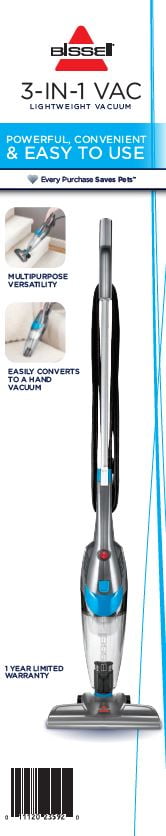 BISSELL 3-in-1 - Corded, Stick Vacuum, Carpet, Area Rugs, Hardfloor, Upholstery, Removable Hand Vac, Lightweight, Easy Empty, 2030, Blue & Gray