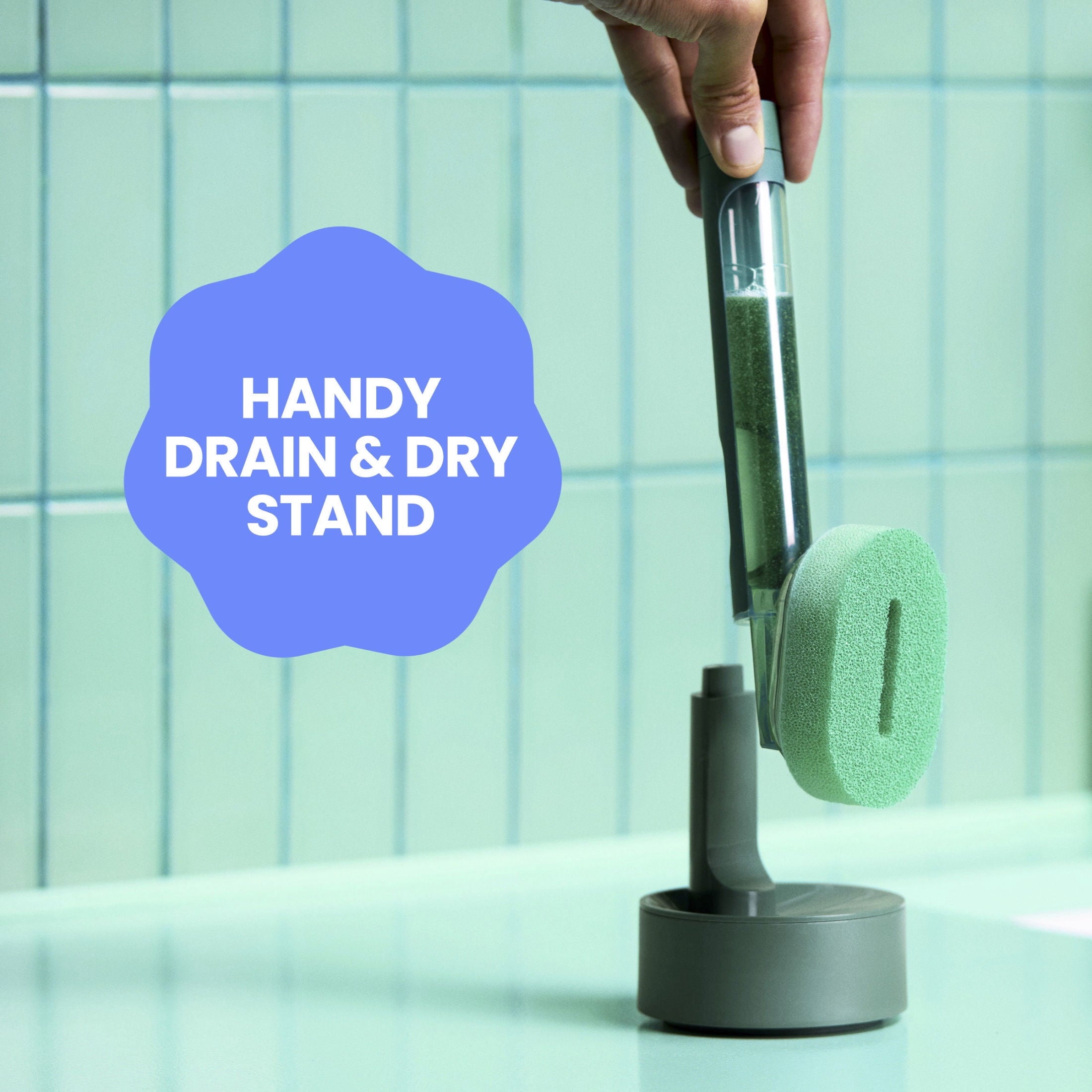 Brite by Scotch-Brite Fillable Dishwand with Drain + Dry Stand - Household and Kitchen Sponge, 1 Dishwand with Soap Dispenser