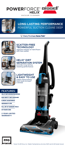 BISSELL PowerForce Helix - Bagless, Upright Vacuum, Pet Friendly, Scatter-Free Technology, Helix Dirt Separation System, Lightweight, 3313, Blue & Black