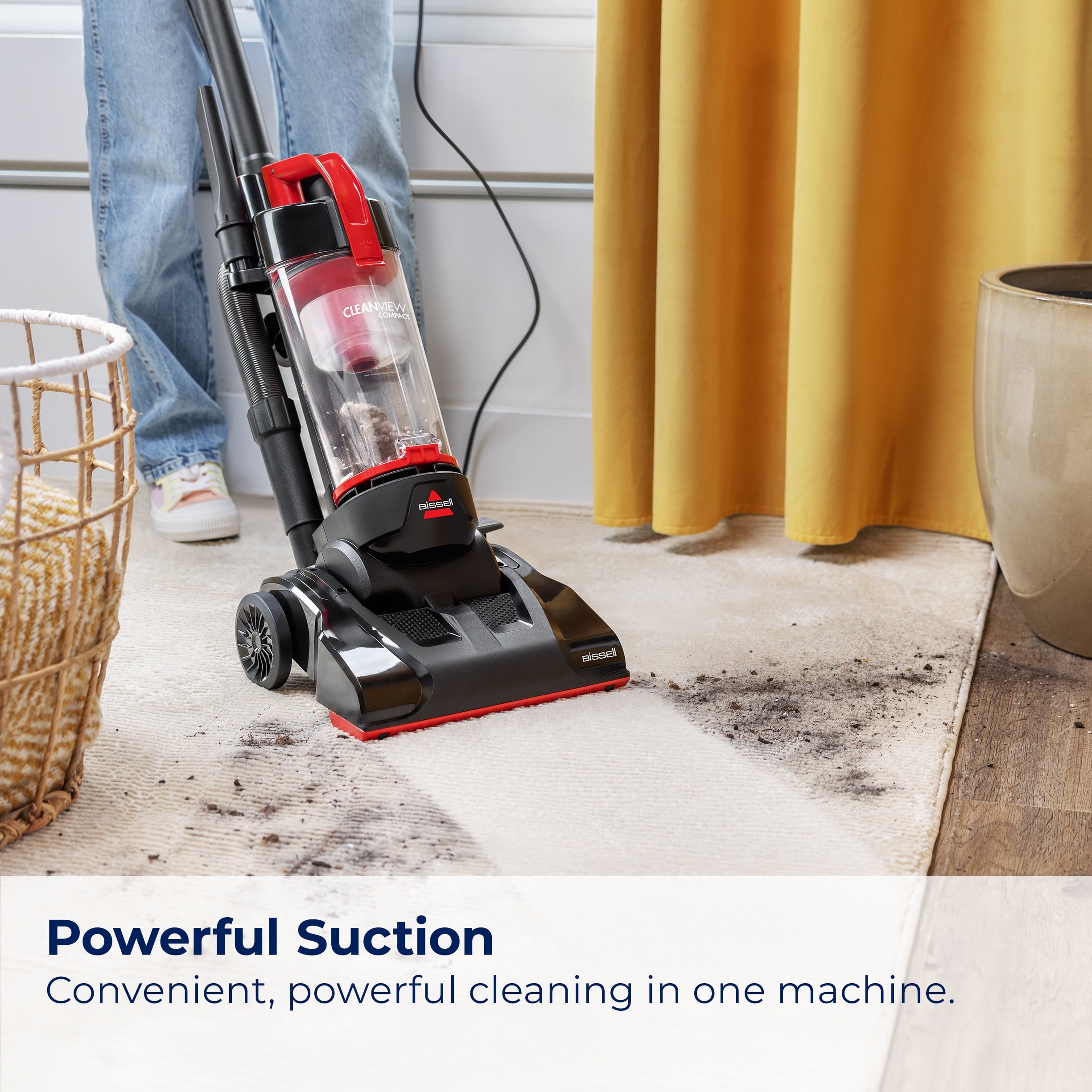 BISSELL CleanView Compact Bagless Upright Vacuum with Scatter-Free Technology - Powerful Suction, Extended Reach, Model 3508T, Red