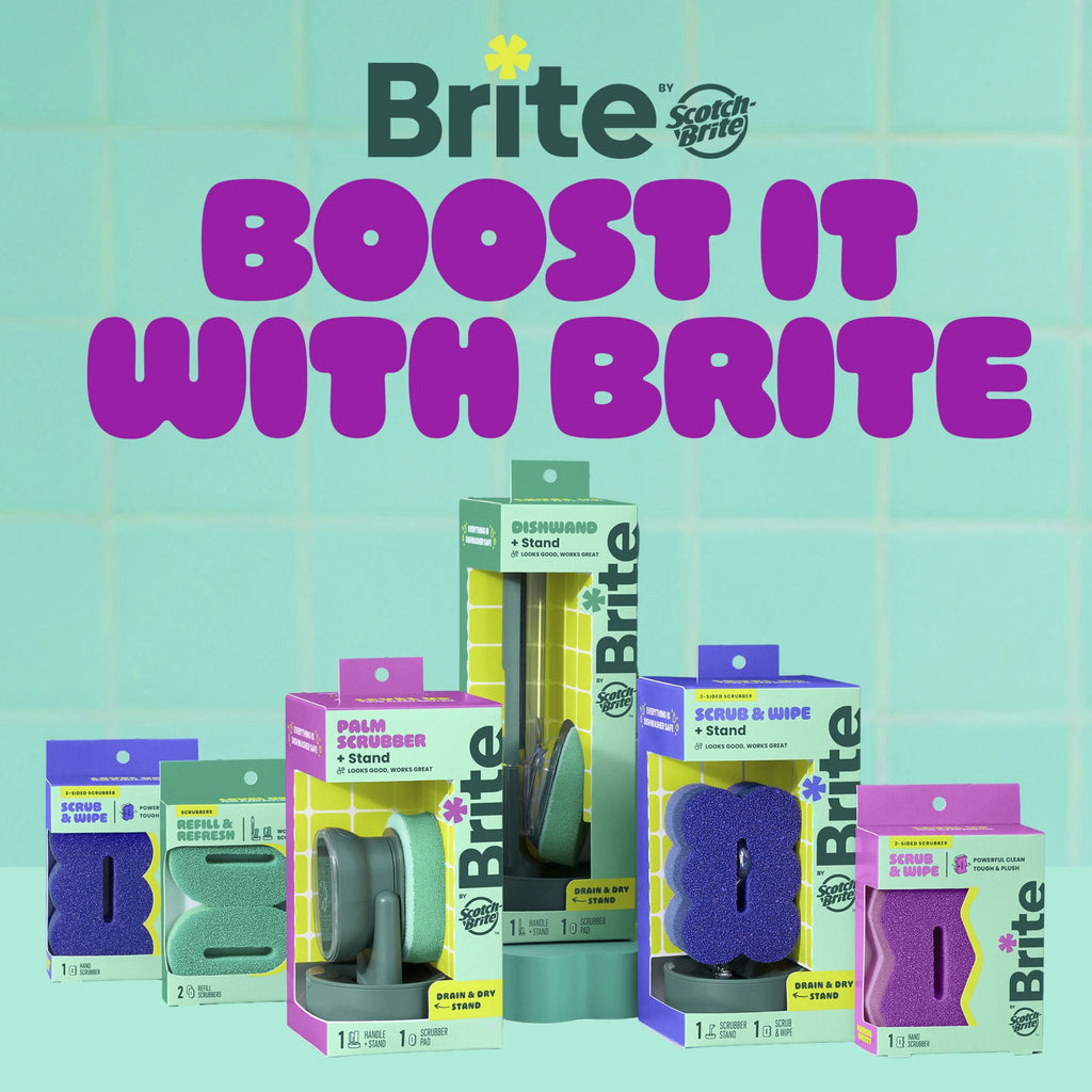 Brite by Scotch-Brite Fillable Dishwand with Drain + Dry Stand - Household and Kitchen Sponge, 1 Dishwand with Soap Dispenser