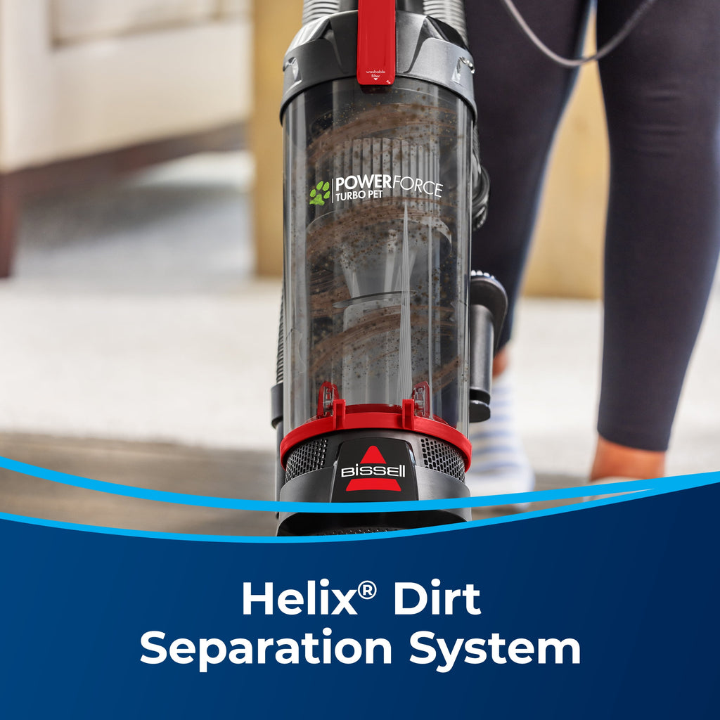 BISSELL PowerForce Helix Turbo Pet - Bagless, Upright Vacuum, Pet Friendly, Specialized Pet TurboBrush Tool, Wide Cleaning Path, Easy Empty Large Capacity Dirt tank, 3332, Black & Red