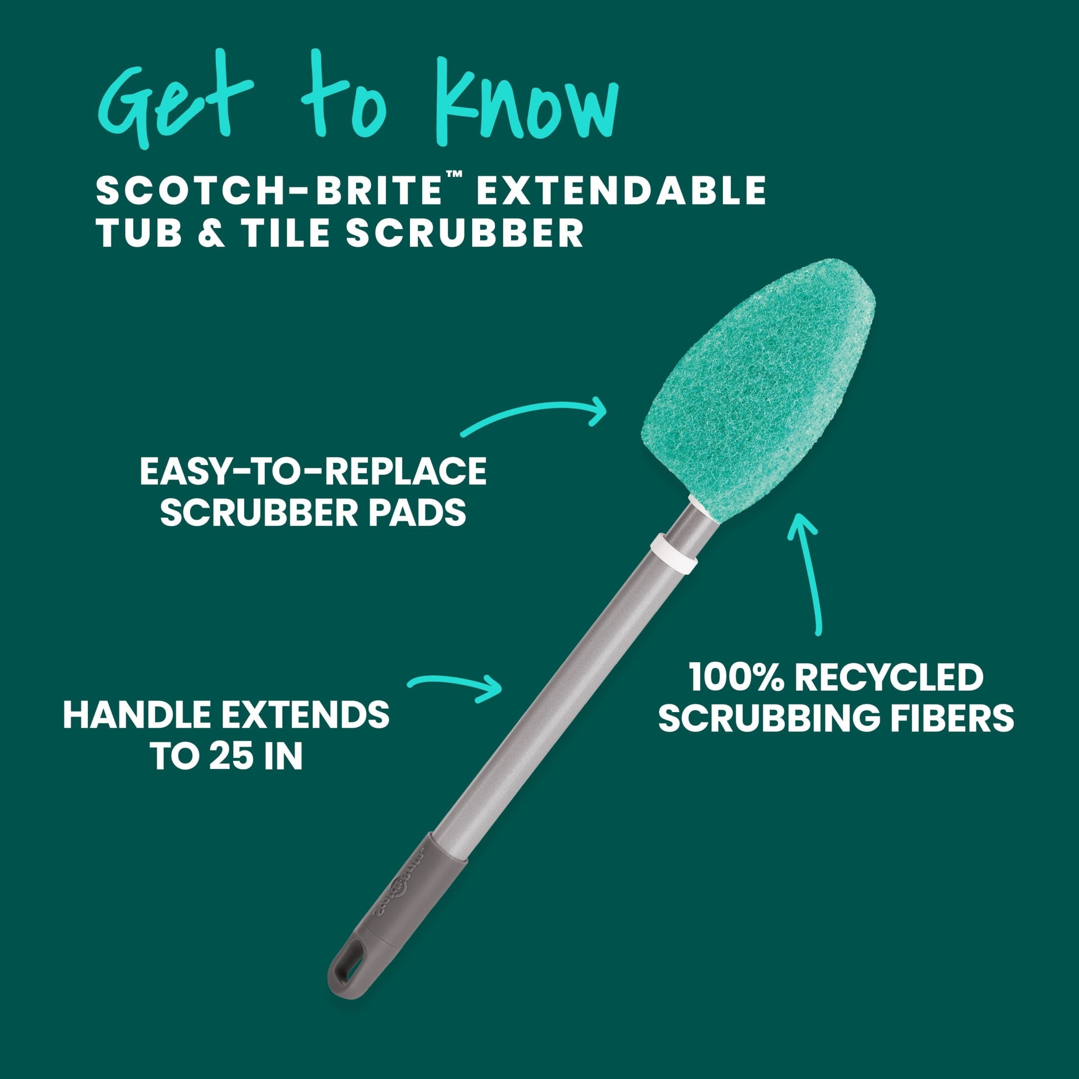Scotch-Brite Extendable Tub & Tile Scrubber Kit - 1 Handle and 3 Non-Scratch Scrubber Pads