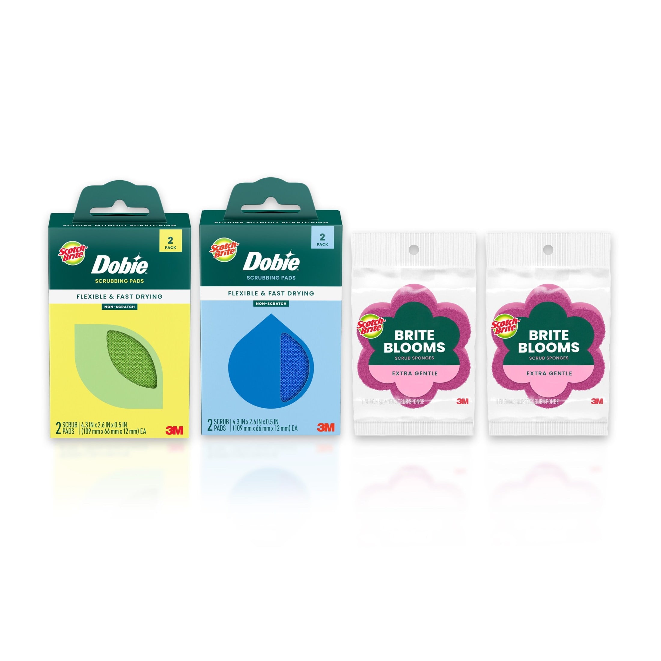 Scotch-Brite Brite Blooms Collection - 2 Extra Gentle Scrub Sponges and 4 Dobie Non-Scratch Sponges