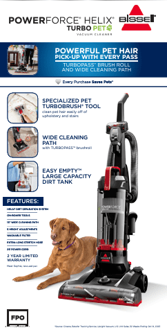 BISSELL PowerForce Helix Turbo Pet - Bagless, Upright Vacuum, Pet Friendly, Specialized Pet TurboBrush Tool, Wide Cleaning Path, Easy Empty Large Capacity Dirt tank, 3332, Black & Red