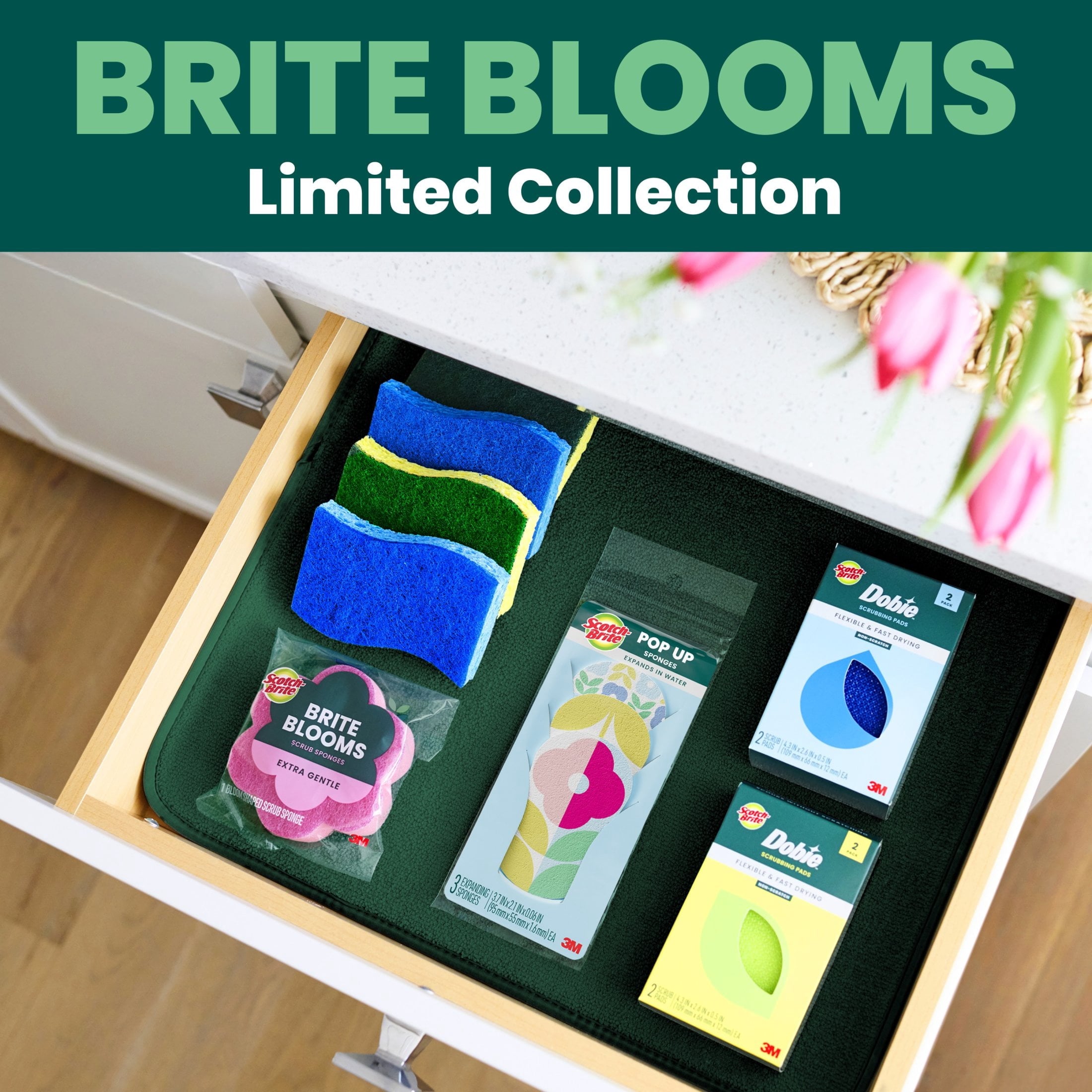 Scotch-Brite Brite Blooms Collection - 2 Extra Gentle Scrub Sponges and 4 Dobie Non-Scratch Sponges