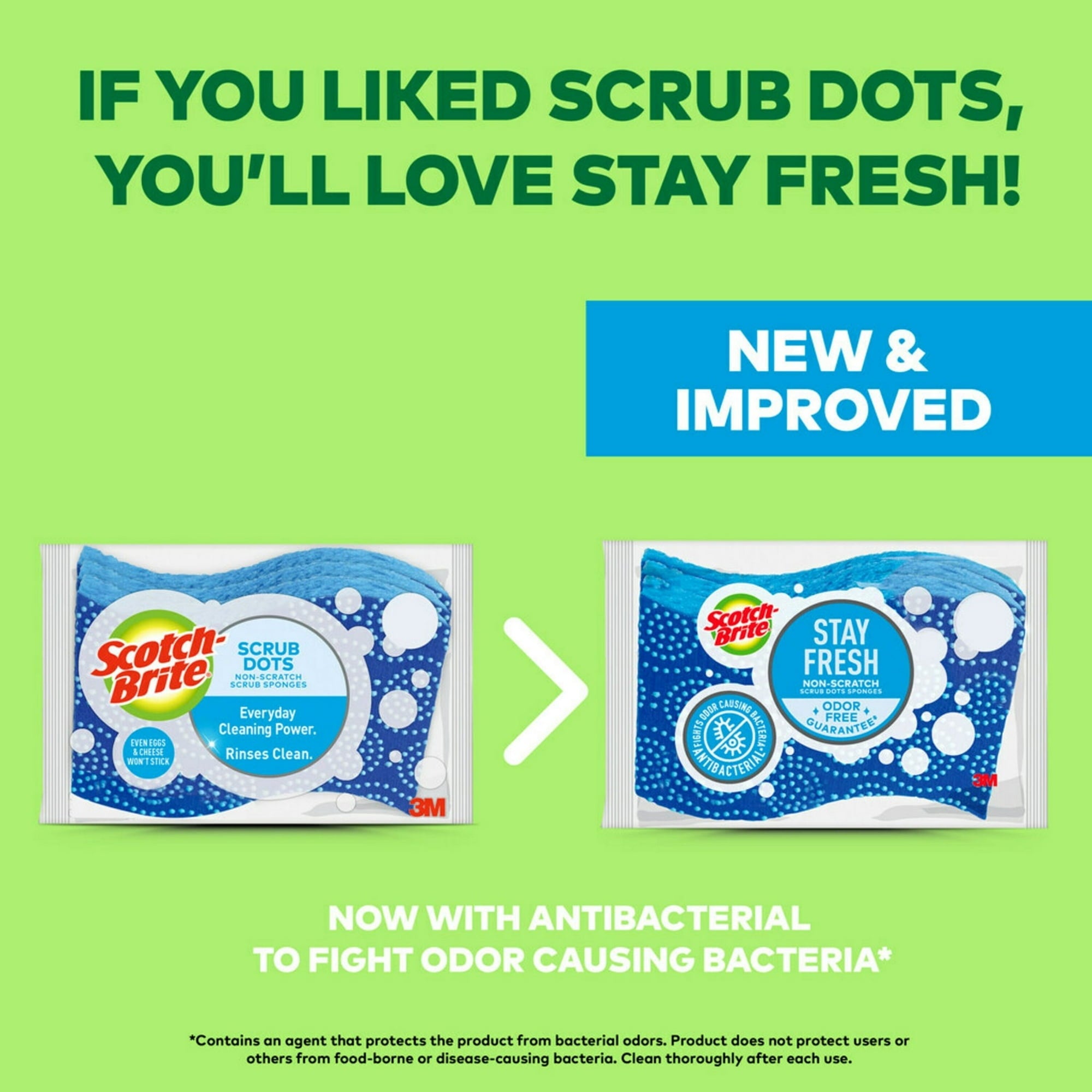 Scotch-Brite Stay Fresh Sponges - Zero Scratch, Odor Free Guarantee, Antibacterial, 3 Scrubbers