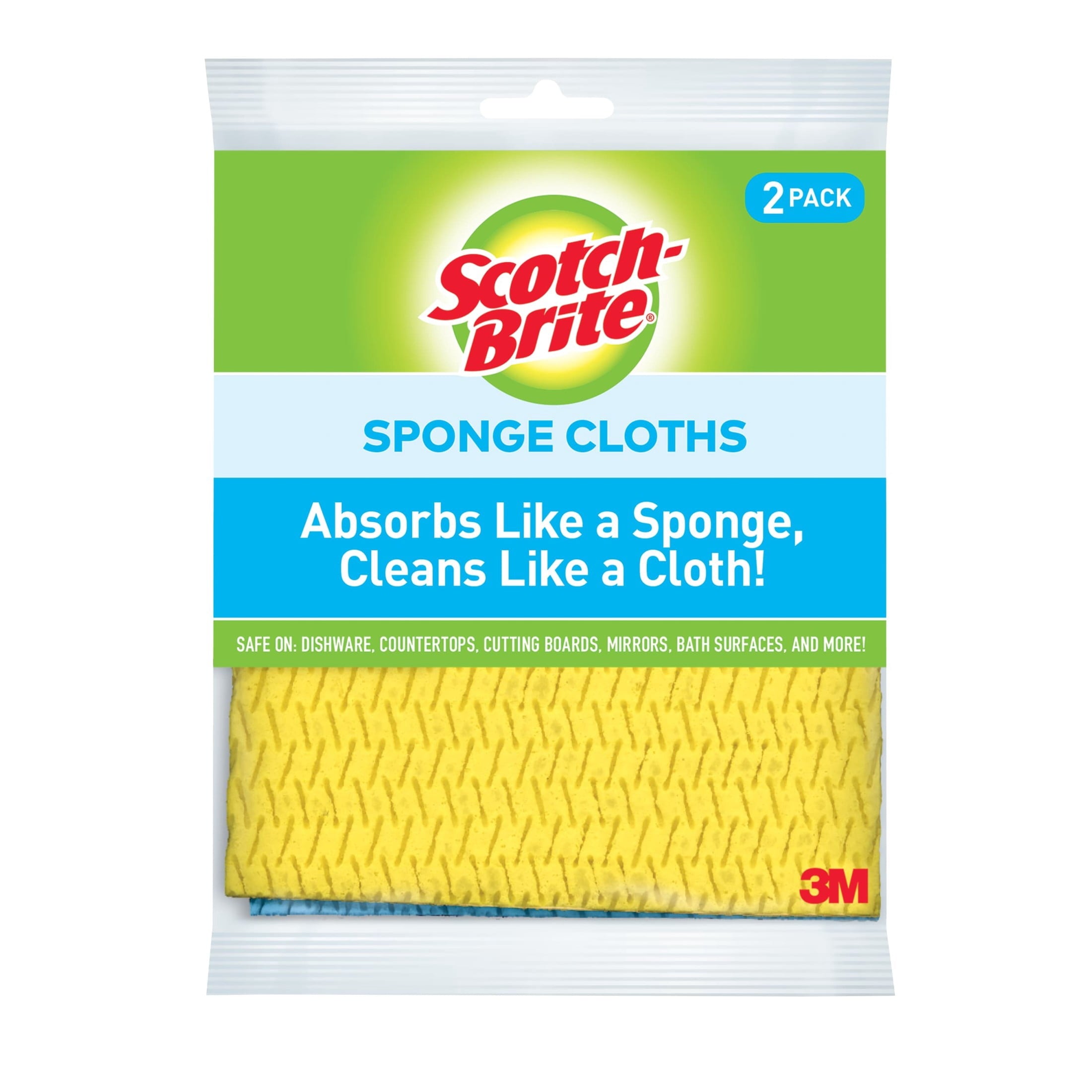 Scotch-Brite Sponge Cloth - Alternative to Towels, Multicolor, 2 Clothes - 2-Pack