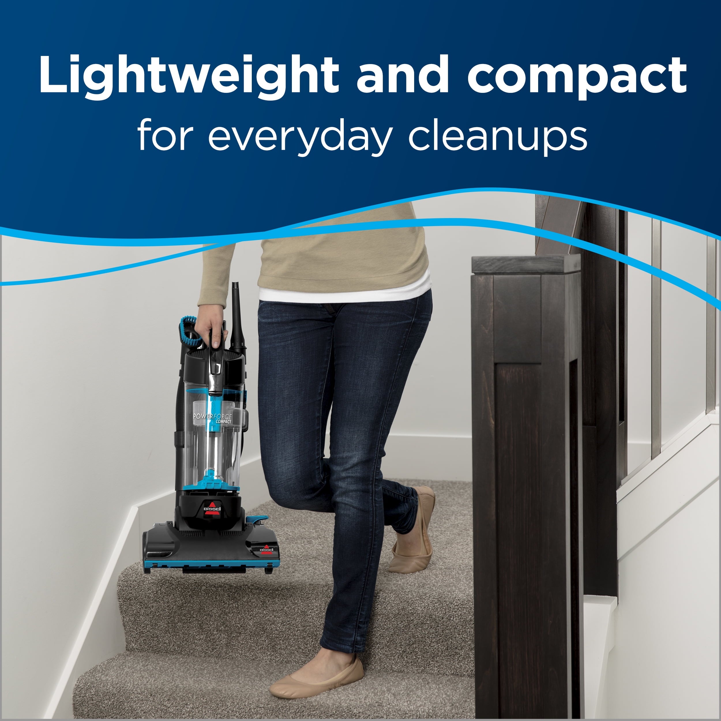BISSELL PowerForce Compact - Bagless, Upright Vacuum, Lightweight, Powerful Suction, High Reach Wand, Hard Floor and Carpet, 2112, Blue & Black