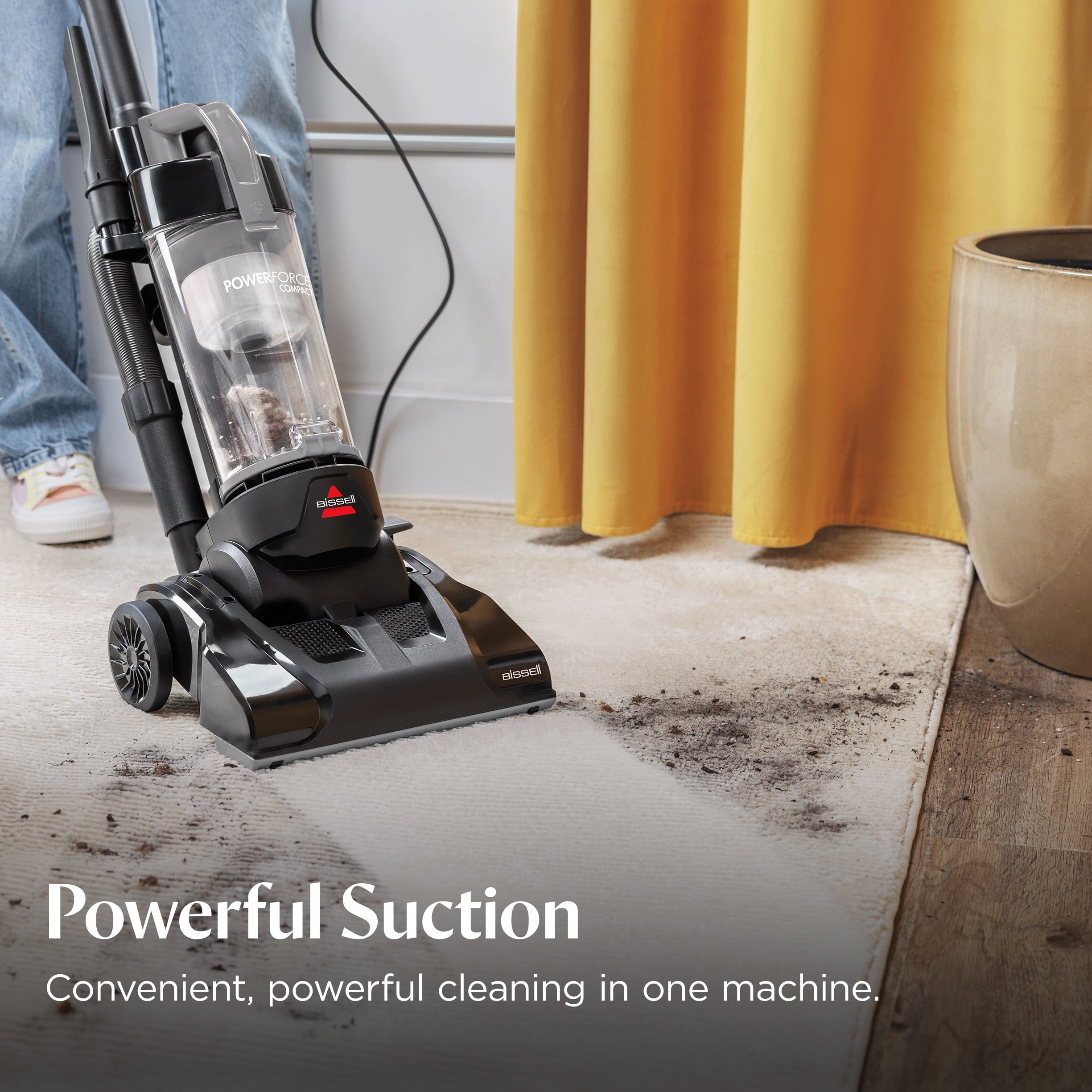 BISSELL PowerForce Compact - Bagless, Upright Vacuum, Lightweight, Powerful Suction, High Reach Wand, Hard Floor and Carpet, 4362, Gray & Black