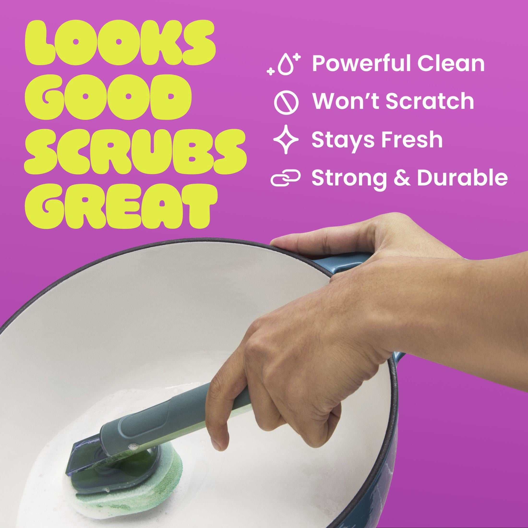 Brite by Scotch-Brite Fillable Dishwand with Drain + Dry Stand - Household and Kitchen Sponge, 1 Dishwand with Soap Dispenser